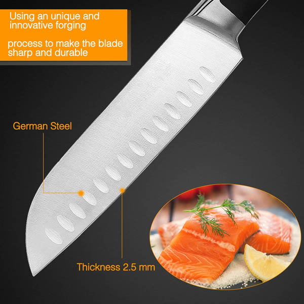 FAS1 Kitchen Knife,  Professional 7 inch Chef Knife High Carbon German Steel Santoku Knives with Sharp Blade and Ergonomic Handle